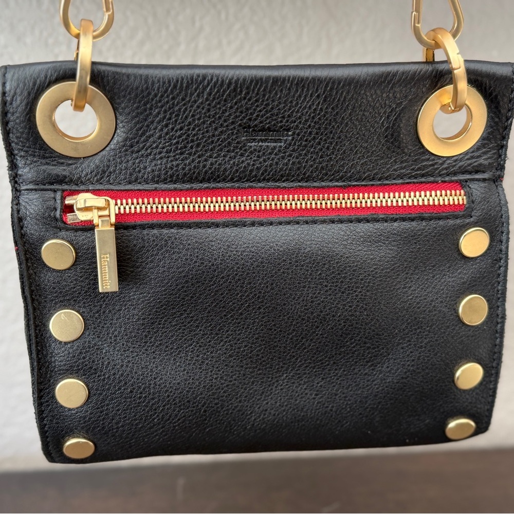 Hammitt Tony Small - Black Leather Crossbody with Gold Hardware & Red Zip Accent - Picture 8 of 10